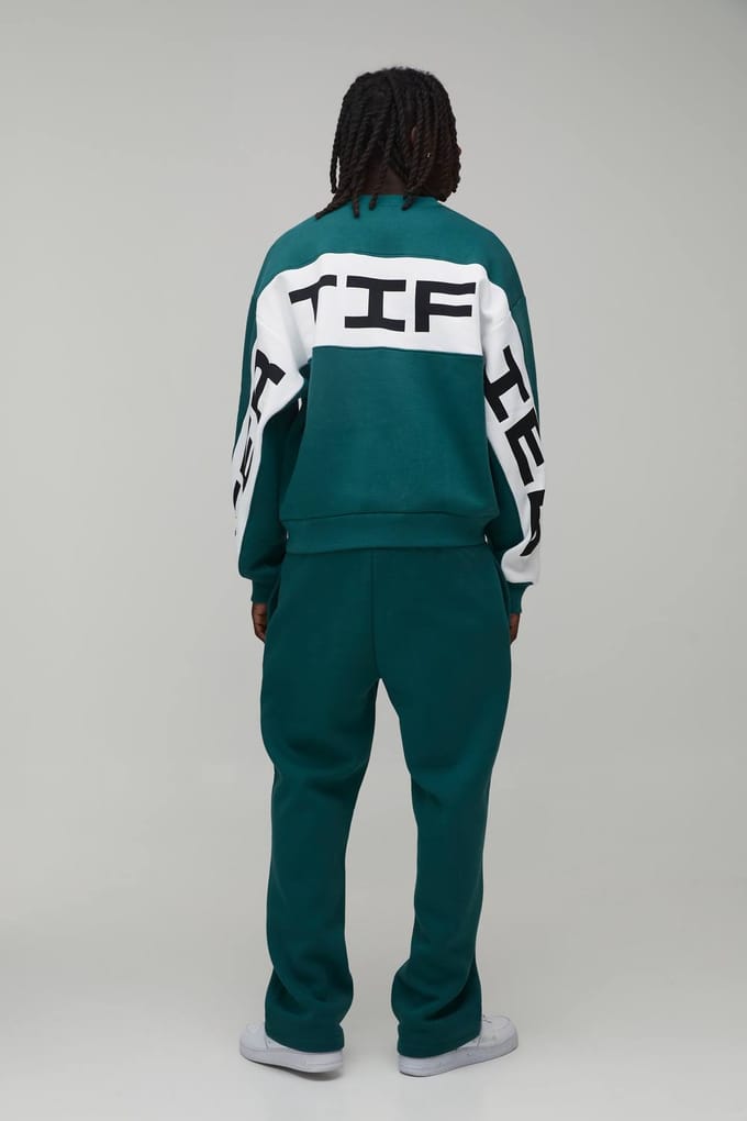 Oversized Boxy Gecertificeerd Slogan Gepaneld Sweatshirt Trainingspak | Teal | Size Medium