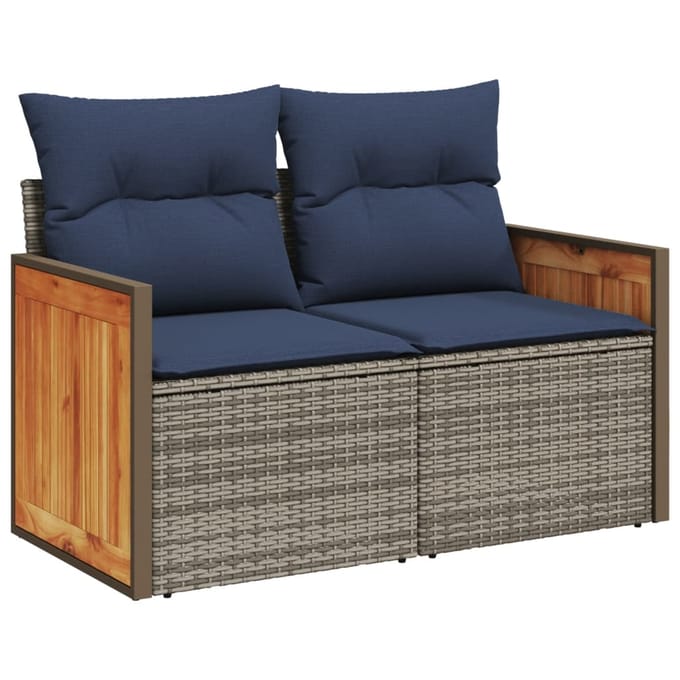 vidaXL - Tuinbank - met - kussens - 2-zits - poly - rattan - grijs