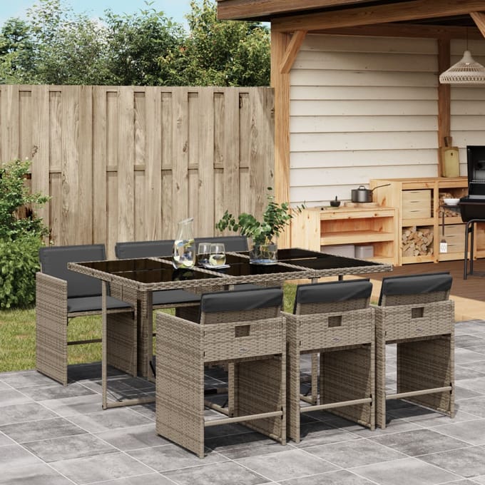 vidaXL - 7-delige - Tuinset - met - kussens - poly - rattan - grijs