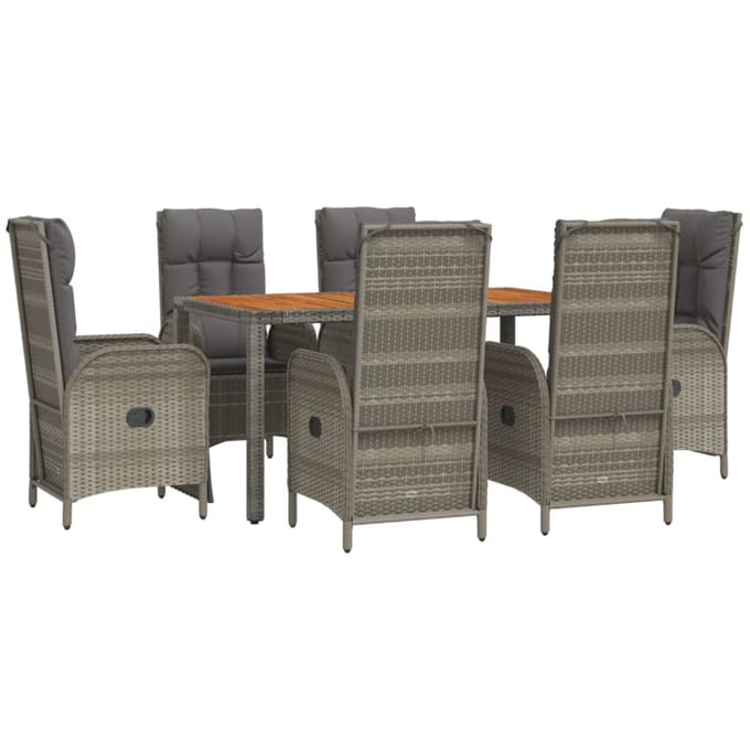vidaXL - 7-delige - Tuinset - met - kussens - poly - rattan - grijs