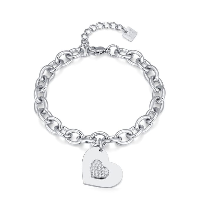 Twice As Nice Armband in edelstaal, hart hanger Zilverkleurig 17cm+3cm