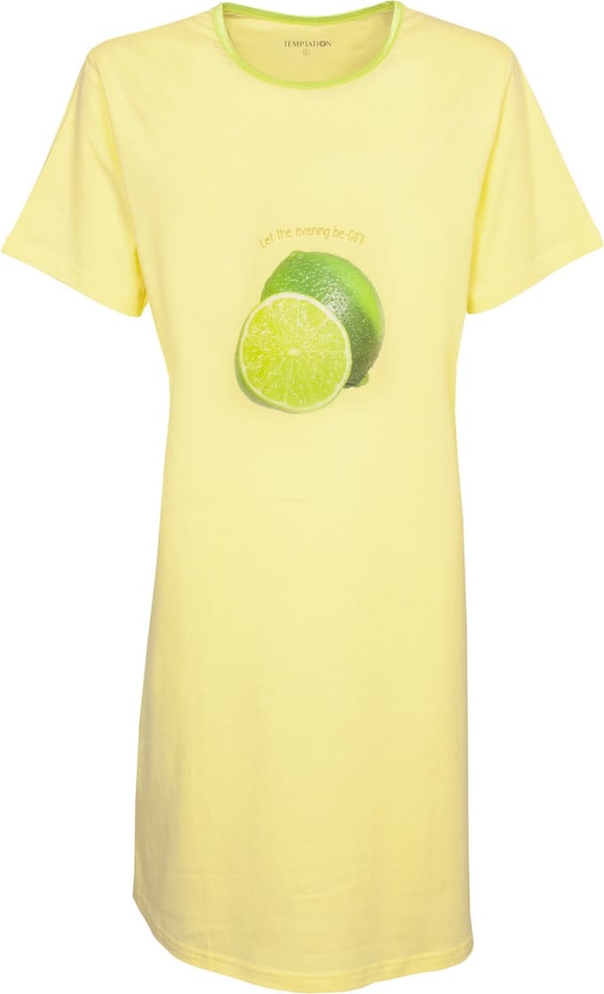 Temptation Dames Nachthemd - Bigshirt - Limoen Print - Geel - Maat S