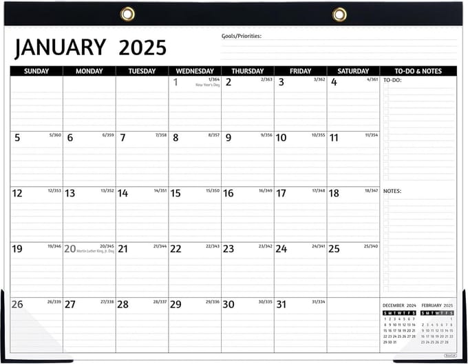 Bureaukalender 2024-2025 Groot Formaat Zwart - Jaarkalender & Planner