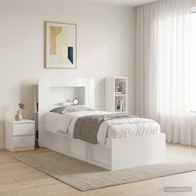 vidaXL - Hoofdeinde - Kast - met - opslag - Hoogglans - Wit - Geconstrueerd - hout