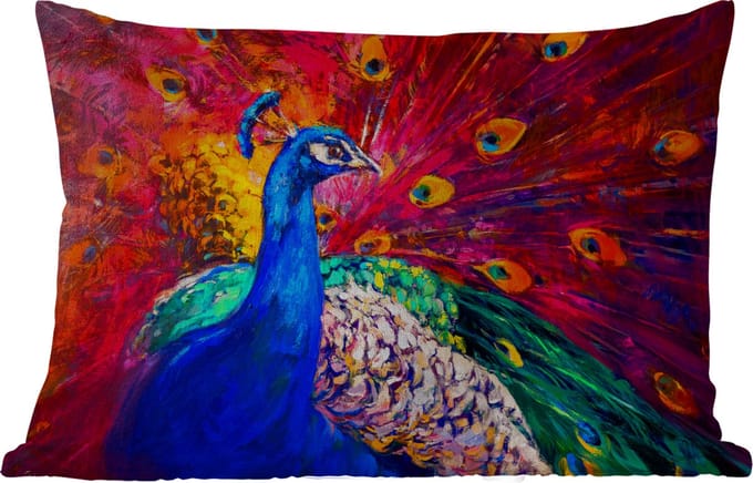 Buitenkussens - Schilderij - Vogel - Pauw - Olieverf - 60x40 cm - Weerbestendig