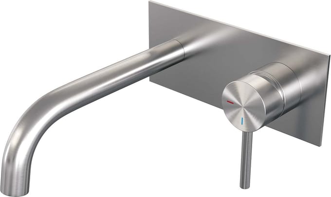 Brauer Brushed Edition inbouw wastafelmengkraan met gebogen uitloop en afdekplaat model A1 RVS geborsteld PVD
