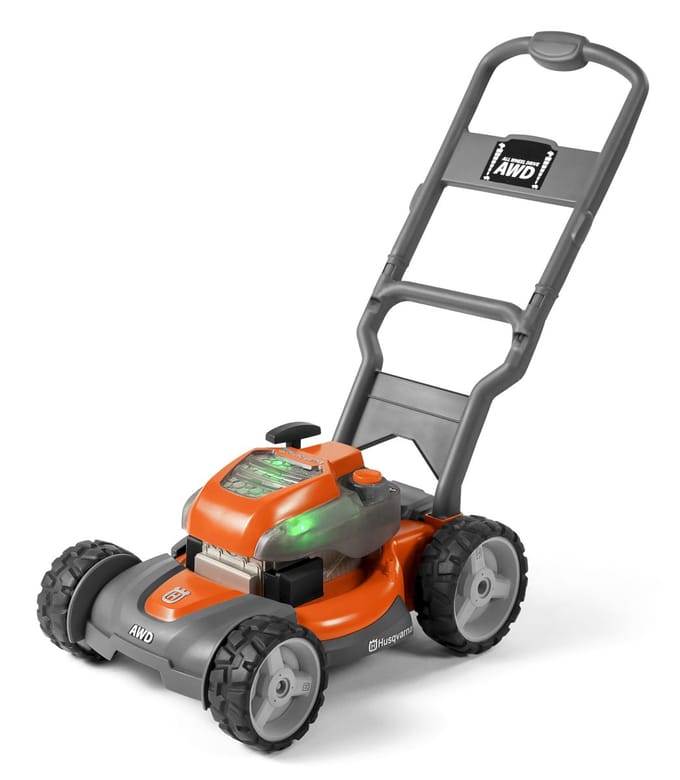 Husqvarna speelgoedgrasmaaier voor kinderen met aan/uitknop.