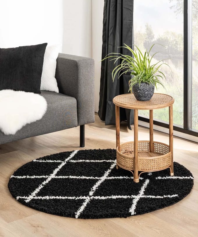 Rond berber vloerkleed - Habitat zwart/wit 120