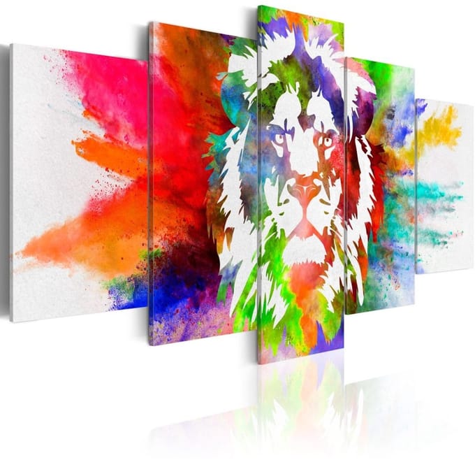 Schilderij - Kleuren van de Koning II, Leeuw , 5 luik