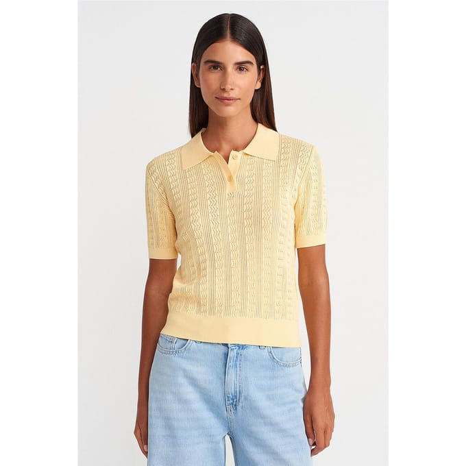 Getextureerde Kant Gebreide Polo Blouse