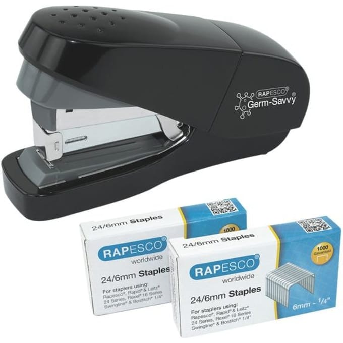 Nietmachine Rapesco Germ-Savvy Less Effort Eco antibacterieel zwart