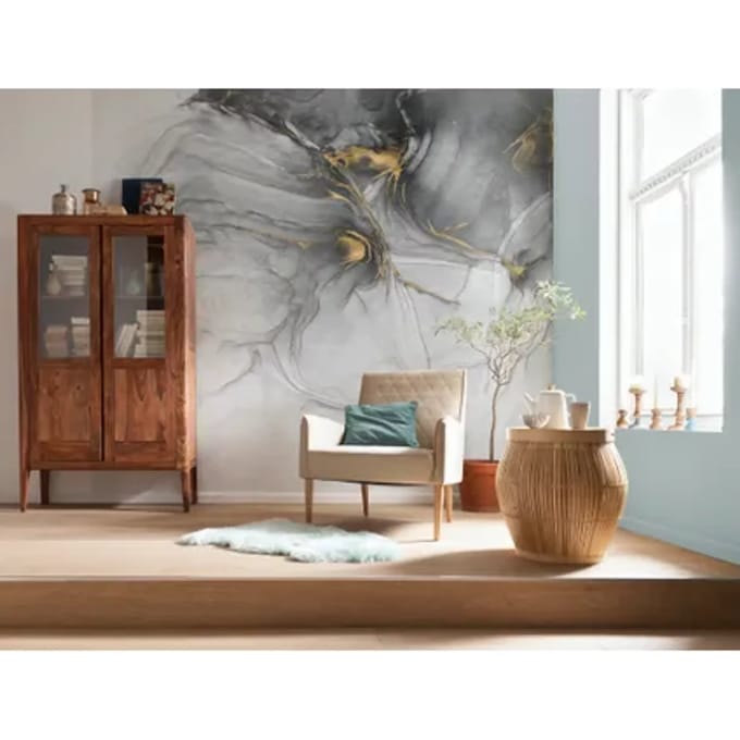 Fotobehang Ink Gold Flow - Meerkleurig - 2,80m X 300cm