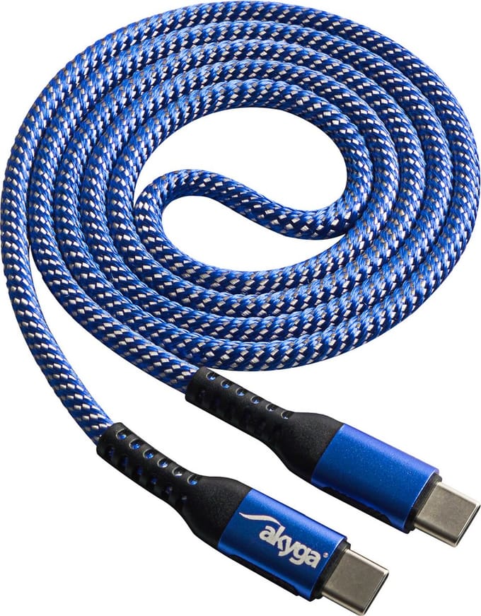Akyga AK-USB-37 USB-kabel USB 2.0 USB-C stekker, USB-C stekker 1.00 m Blauw Slijtvast