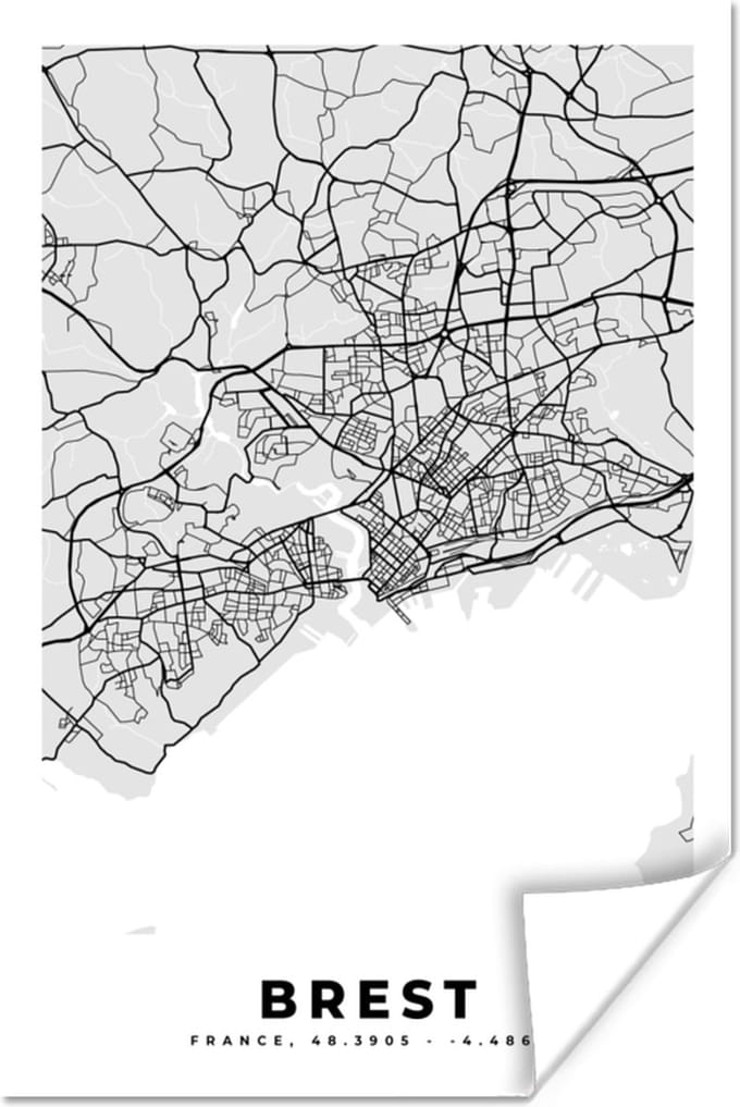 Poster Kaart - Stadskaart - Frankrijk - Brest - Plattegrond - 20x30 cm