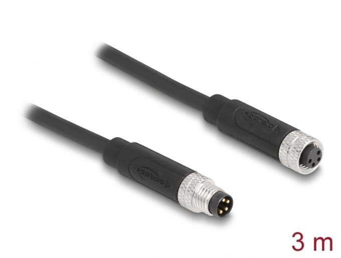 Delock M8 4 pin Cable A-coded male to female PUR (TPU) 3 m