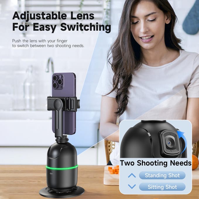 360 graden Auto Face Tracking Gimbal Auto Tracking Telefoonhouder Smart Selfie Gimbal Stabilisator Robot zwart