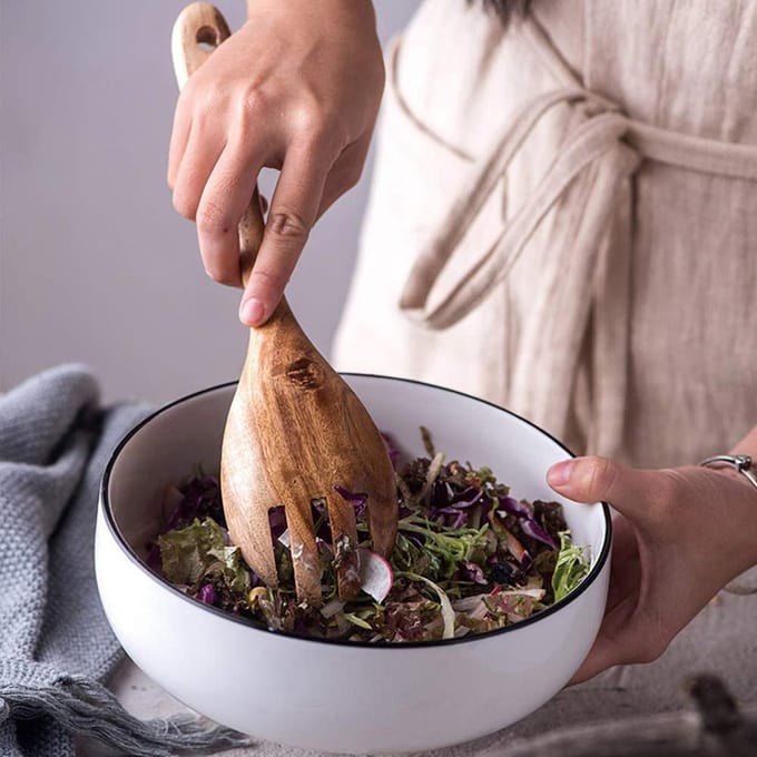 Ensemble de couverts à salade en bois, cuillère et fourchette à salade, ustensiles de cuisine, 2 pièces E brown