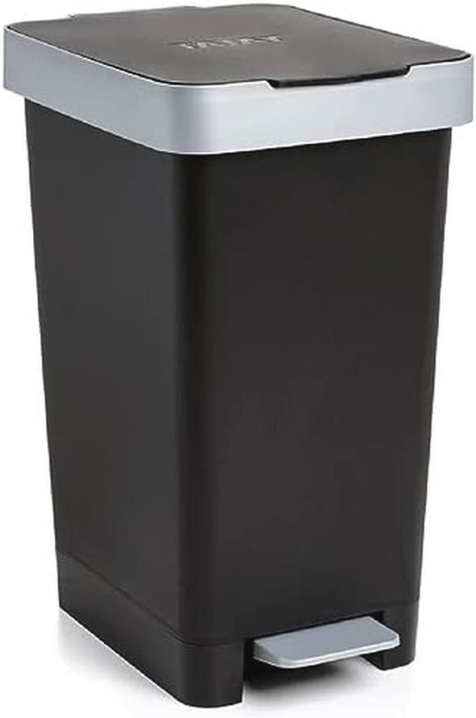 Smart Pedal Bin 25 L - Retractable Pedal, Polypropylene, BPA-Free, Black