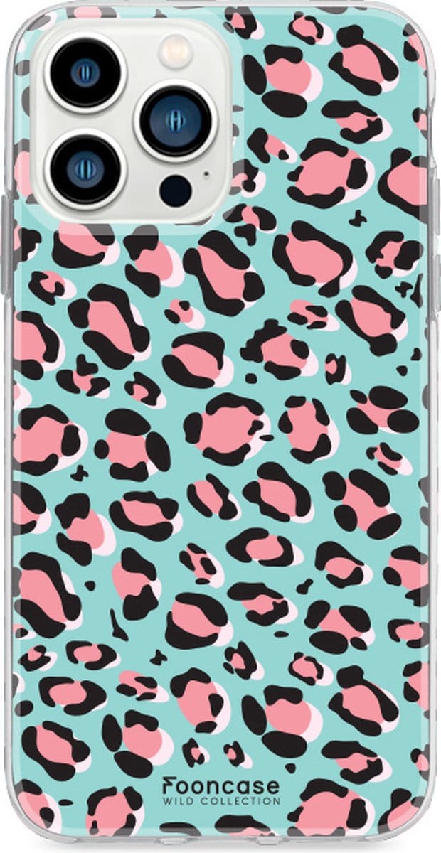 Fooncase Hoesje Geschikt voor iPhone 13 Pro Max - Shockproof Case - Back Cover / Soft Case - Luipaard / Leopard print / Blauw
