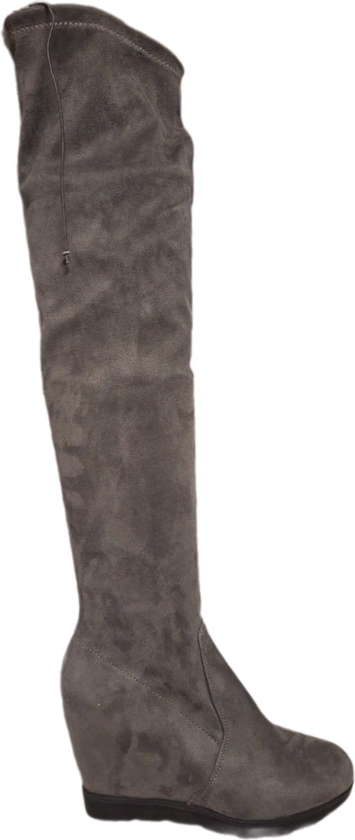 LUCKYSHOES-OVERKNEE LAARS-GREY SUEDELOOK-SLEEHAK/8CM-40