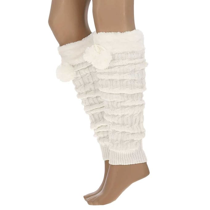 Apollo - Beenwarmers carnaval - Met Pompon - Wit - One size - Beenwarmers dames - Carnavalskleding dames - Feestkleding