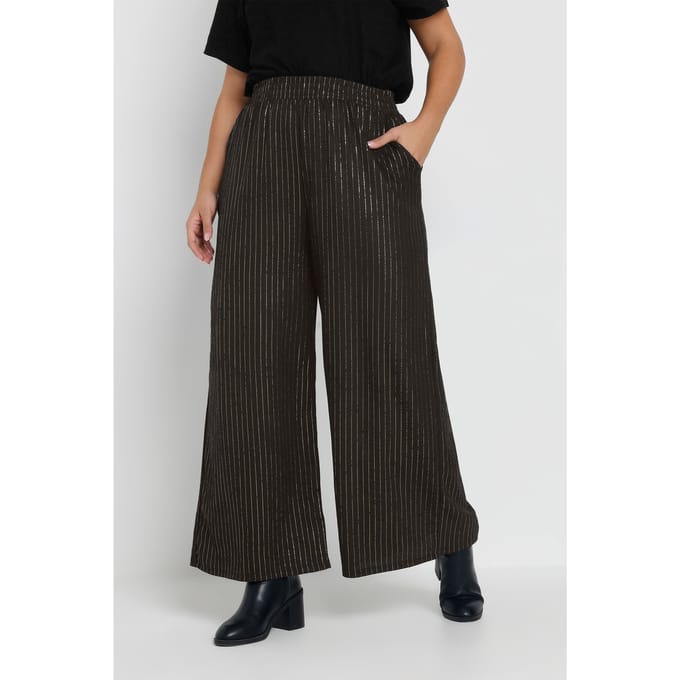 Yours Zwarte Folie Streep Wijde Broek Size 48