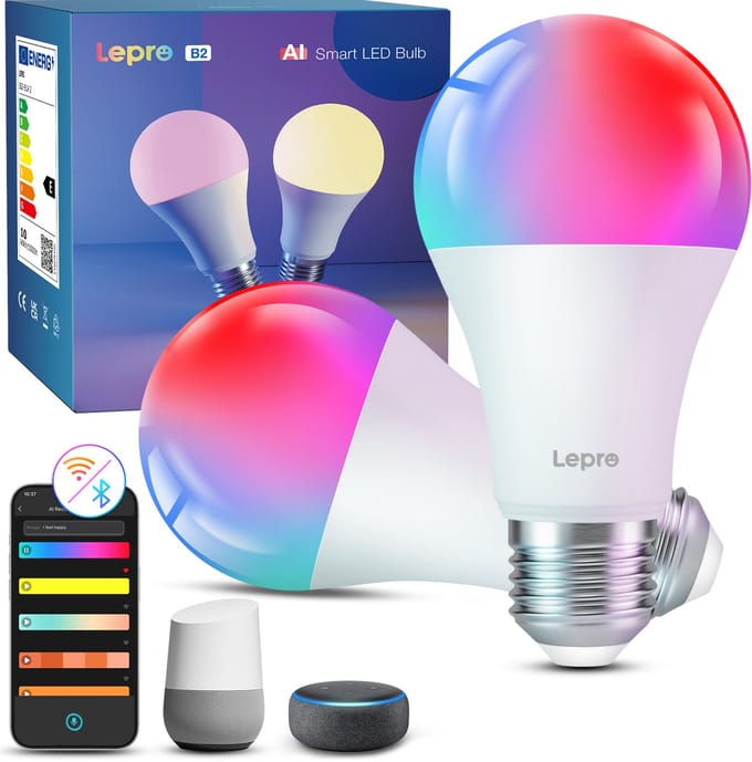 LEPRO B2 Smart LED Lamp E27 - Slimme Lamp met WiFi en Bluetooth - Muziek Sync - 1100 lm - Set van 2