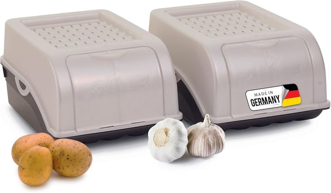 Aardappelbewaardoos | 2x klein 3,5L | PARELMOER Wit | Uiendoos | Groentebox stapelbare aardappelbox uienopslag aardappelmand fruitcontainer aardappelbox voedselopslagcontainer wortels