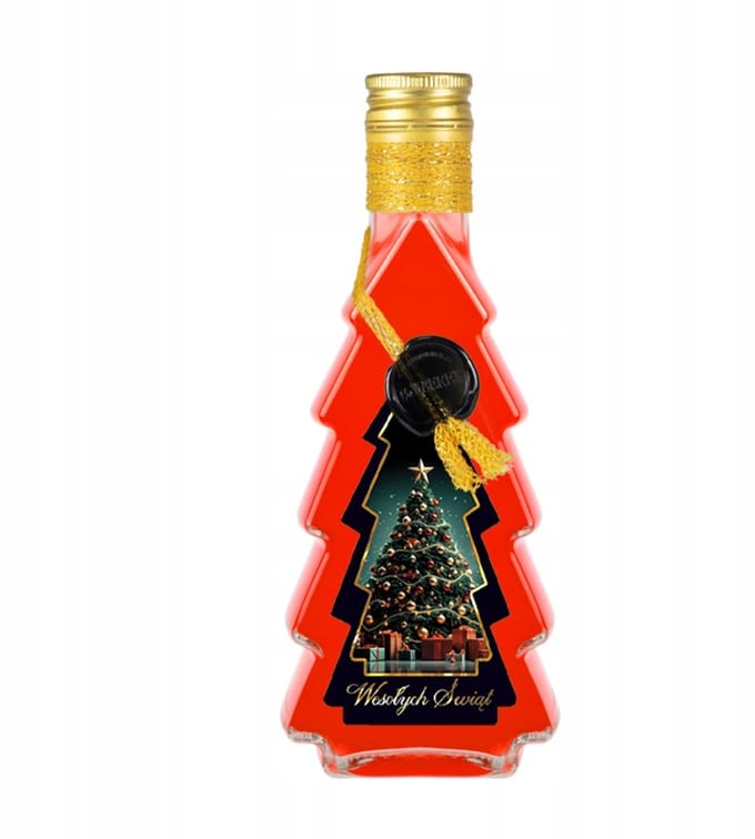 Bimberek Serie - Decoratieve Glazen Fles - 500ml - Handgeschilderde Kerstboom