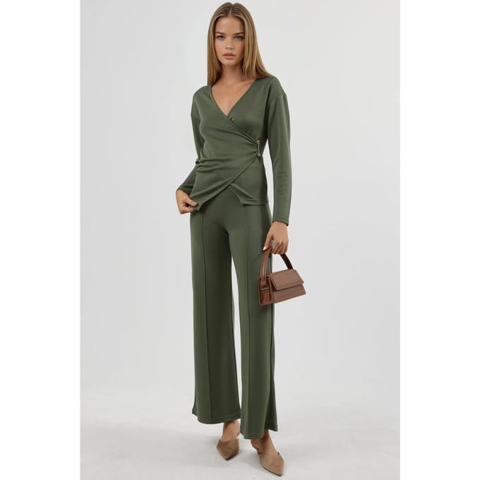 Accessoire Detail Blouse & Broek Twee-Delige Set