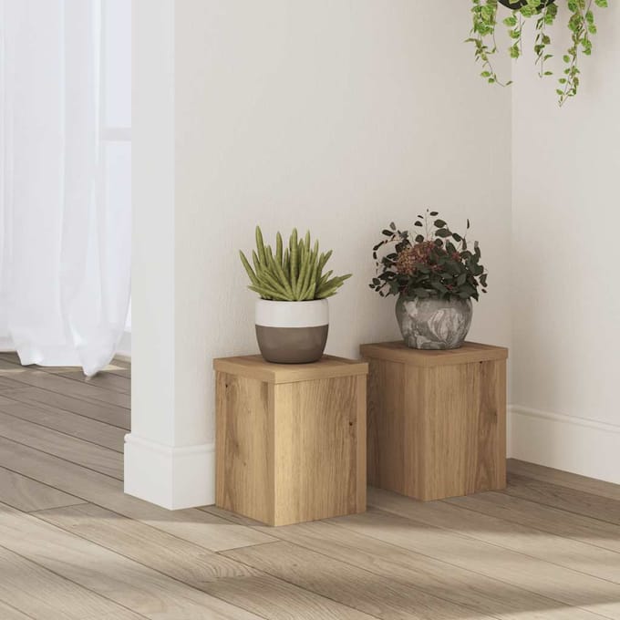 vidaXL - Plantenstandaards - 2 - st - 15x15x20 - cm - hout - artisanaal - eiken