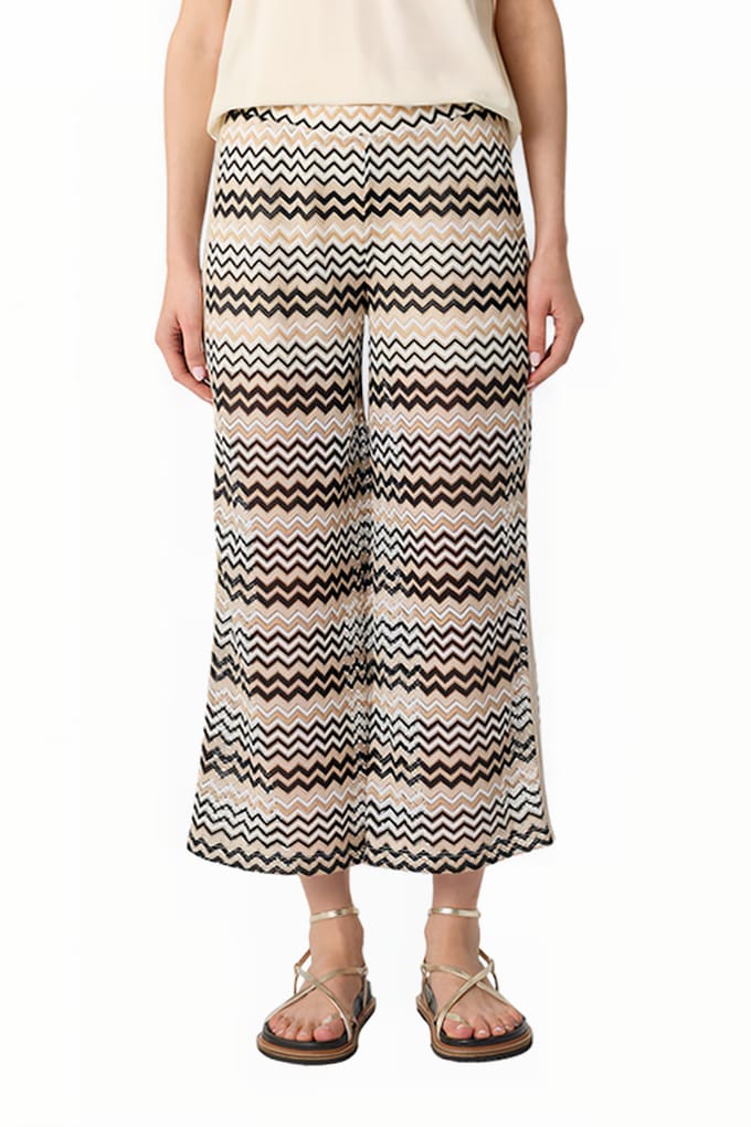 comma - female - Gestreepte tricot culotte met opengewerkt zigzagpatroon