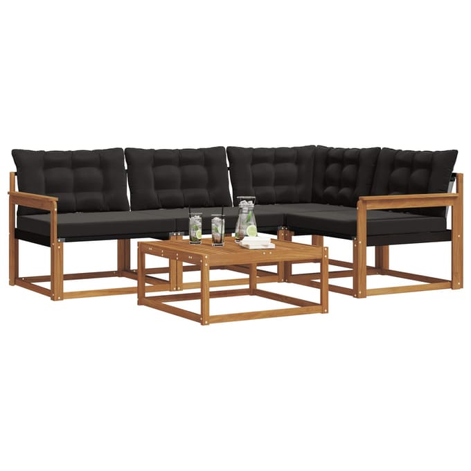 vidaXL - Buiten - bank - set - 5 - st - Naturel - en - Zwart