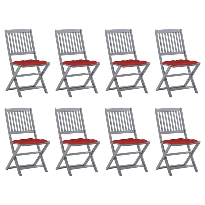 vidaXL - Inklapbare - stoelen - 8 - st - met - kussens - massief - acaciahout