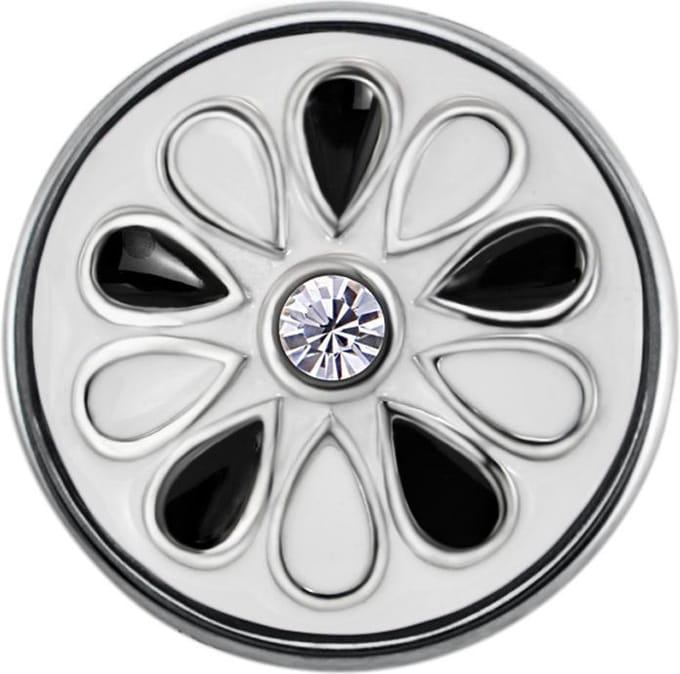 Quiges - Drukknoop Mini 12mm Bloem Zwart/Wit - EBCMK035