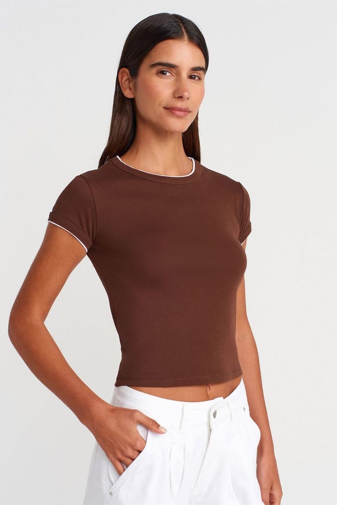 Dames Slim Fit Katoenen Crop T-Shirt