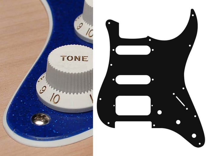 Boston ST-223-SBU pickguard, Stallion, SSH, 3 pot holes, 3-5 switch, 2 ply, sparkling blue