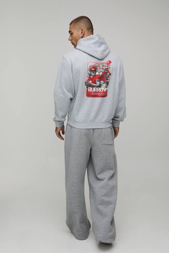 Oversized Hoodie Met Nflpa Joe Burrow Licentie Opdruk | Grey Marl | Size Medium
