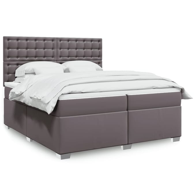 vidaXL - Boxspring - met - matras - kunstleer - grijs - 200x200 - cm