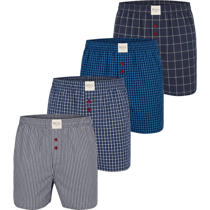 Phil & Co Heren Wijde Boxershorts Mulitpack 4-Pack Blauw - Maat 3XL