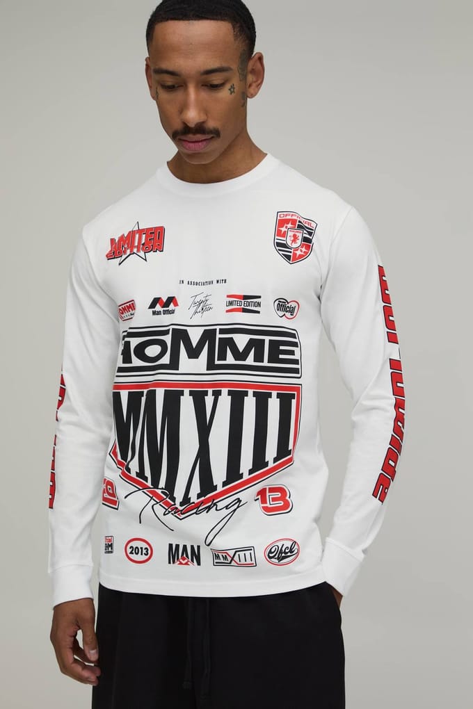Regular Fit T-shirt Met Lange Mouwen En Multi Print Plaatsing | White | Size Medium