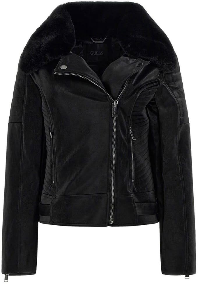 Guess Darcey Biker Leren Jas Zwart 2Xl Vrouw