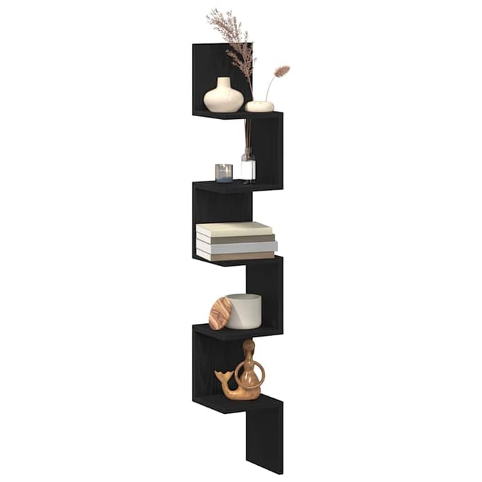 vidaXL - Hoekplank - Muurmontage - Zwart - Eiken - 20 - x - 20 - x - 127,5 - cm