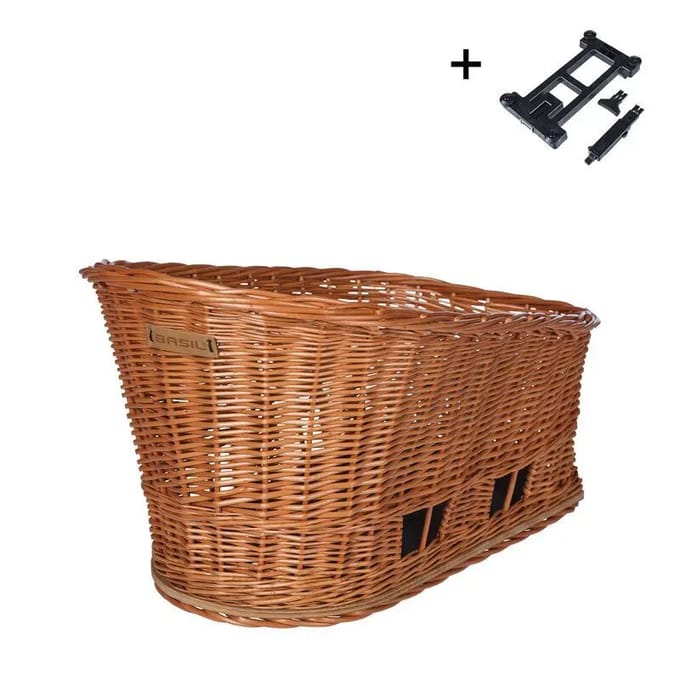 Basil Pasja Hondenfietsmand MIK M - Achter - Riet - Medium - Bruin - 45 cm. Incl. kussentje -