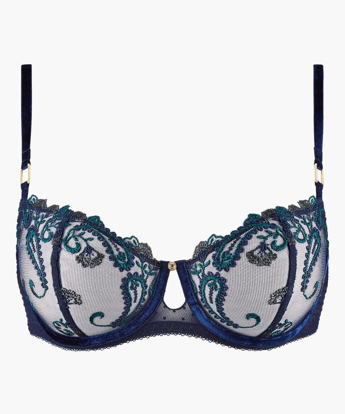 Aubade Velvet Memories beugel bh met borduring en fluweel - Blauw - Maat 75B