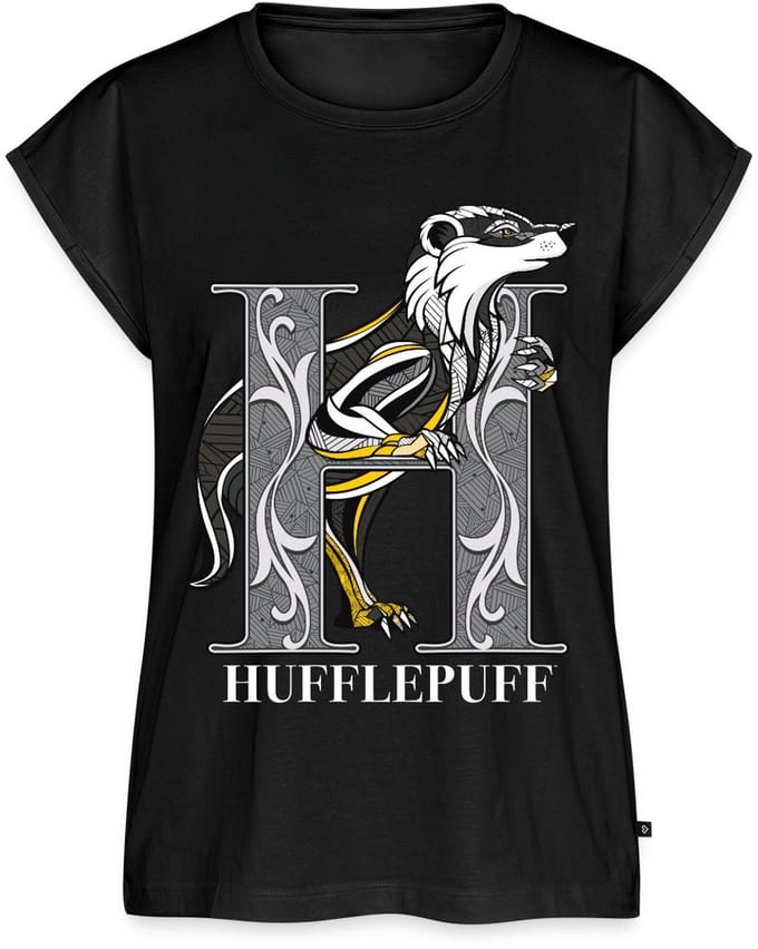 Harry Potter Hufflepuff Coat of Arms Monochrome Vrouwen Premium Bio Top
