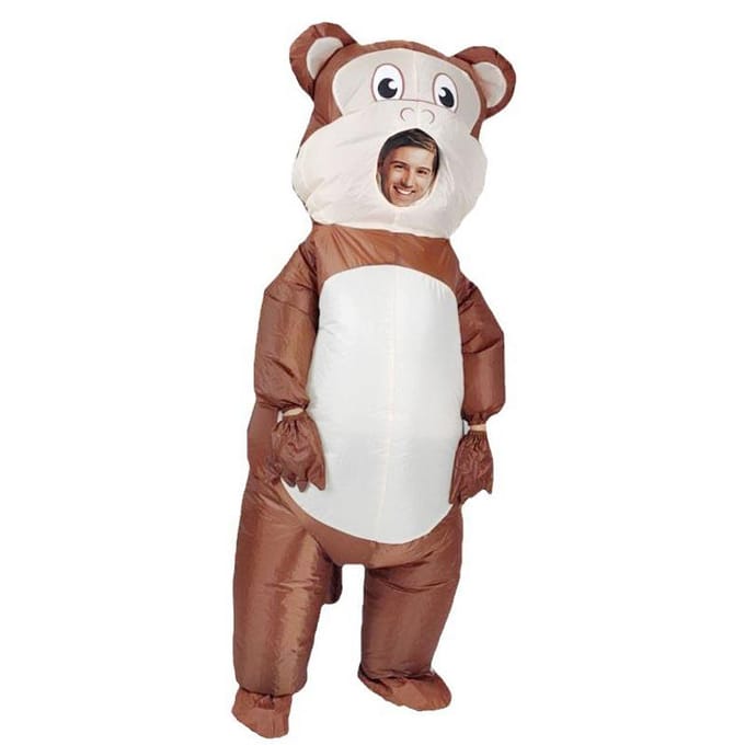 Carnaval opblaasbaar kostuum, aap 150-190cm bruin