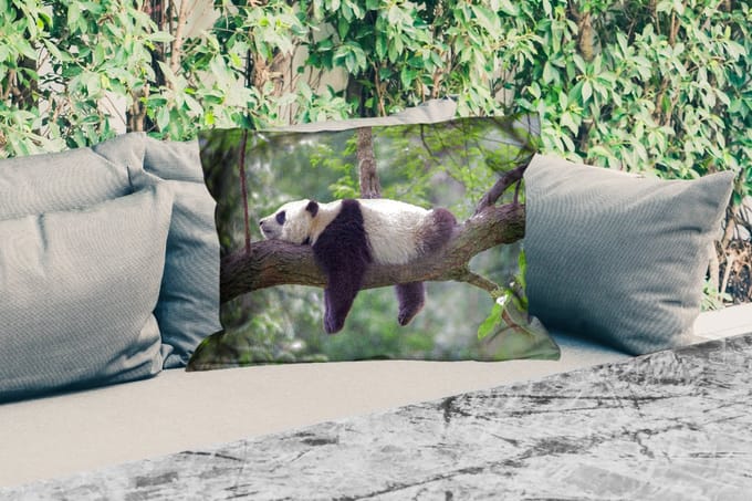 Buitenkussens - Panda - Boom - Dieren - Natuur - 60x40 cm - Weerbestendig