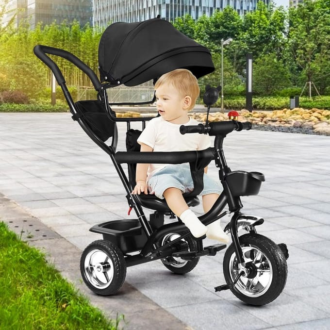 Loopfiets driewieler - Kinderdriewieler loopfiets - Kind leert fietsen - 3-in-1 multifunctioneel - 100 x 75 x 50 cm - Zwart