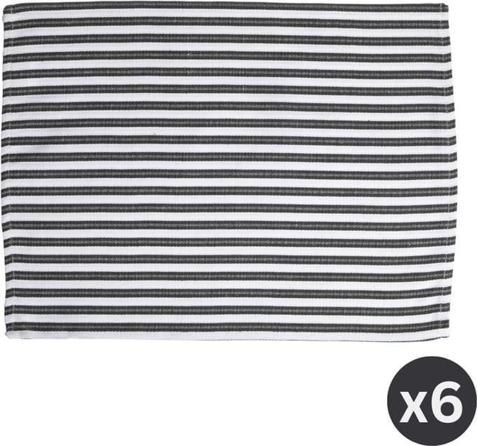 Tiseco - Placemat YINTE - SET/6 - gestreept - 33x45 cm - rechthoek - zwart